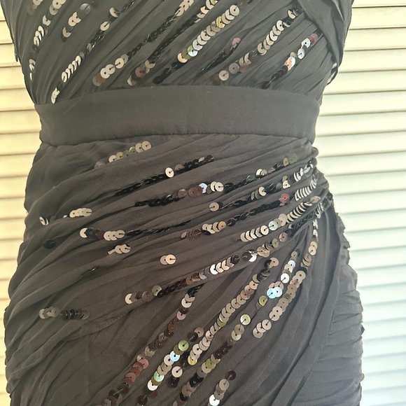 DIANE VON FURSTENBERG BLACK SILK STRAPLESS PARTY DRESS WITH SEQUINS. SIZE 4 - Picture 7 of 15